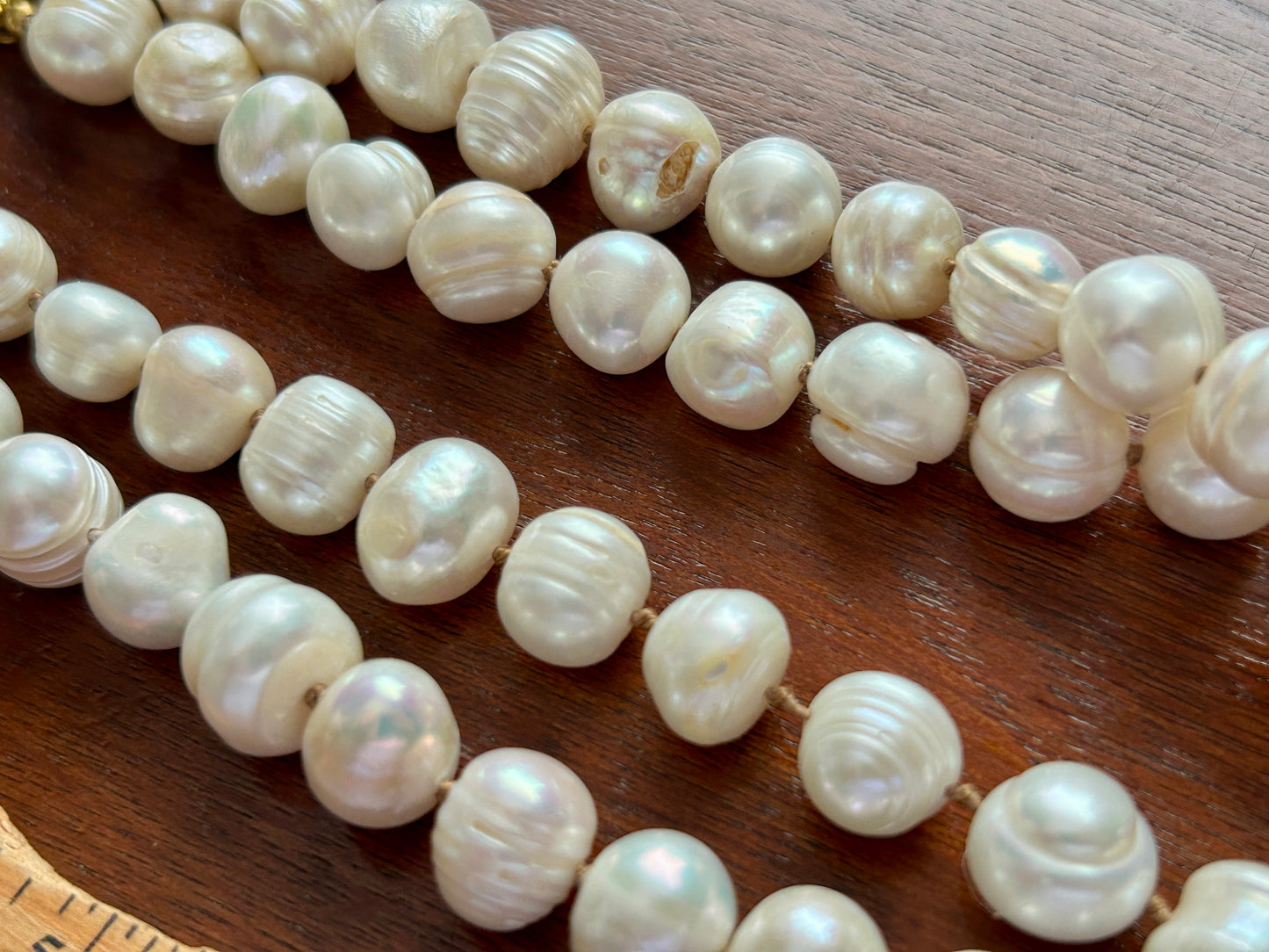 Baroque Real Pearl Ivory White Gold Tone Opera Length Necklace