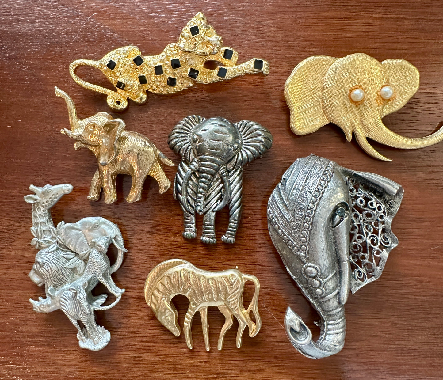 Vintage to Now Safari Jungle Theme Animal Brooch Pin Lot Elephant Some Signed