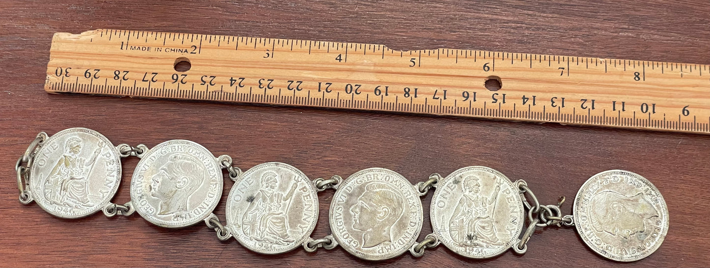 Vintage 1940's Half Crown Penny George English Coin Bracelet