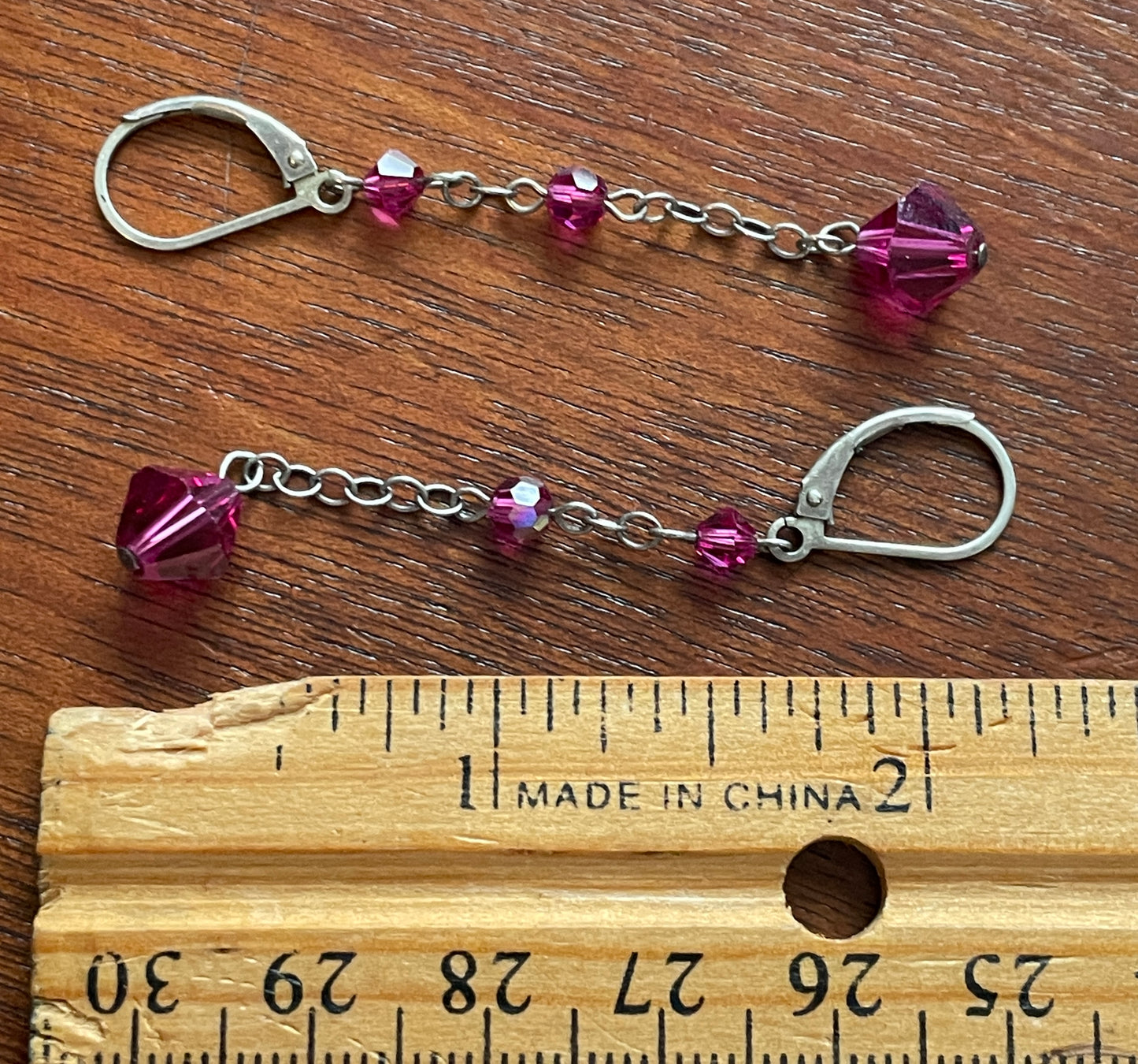 Vintage Sterling Silver 925 Dangle Earrings Pink Stone