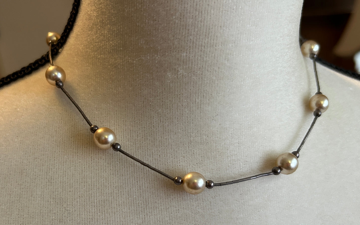 Sterling Silver 925 Faux Pearl Collar Necklace