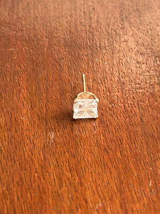 SINGLE 10k Yellow Gold CZ Cubic Zirconia Pave Stud Pierced Earring