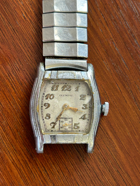 Vintage Olympic Silver Tone Mens Wristwatch Watch 7j