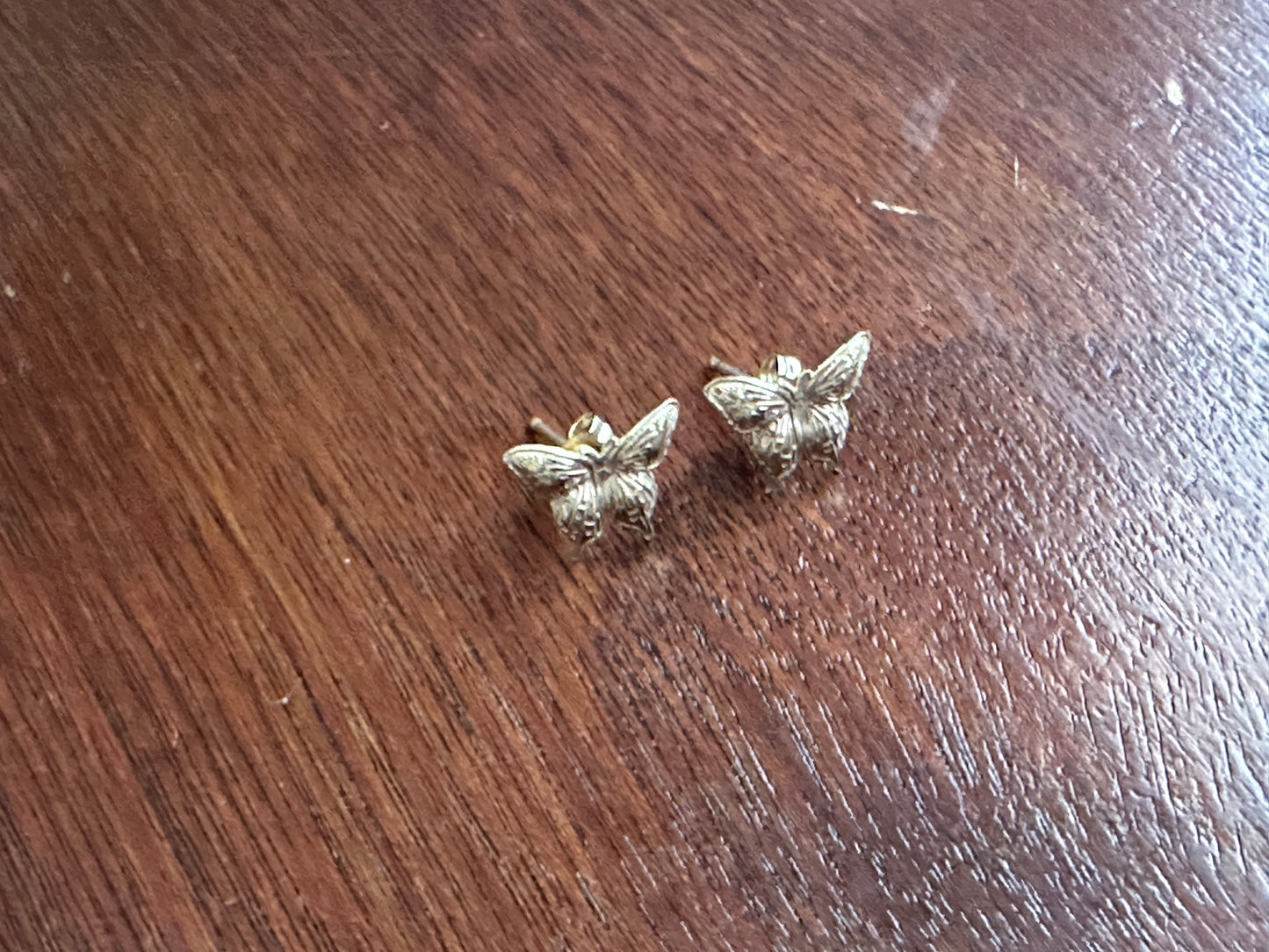 14k Yellow Gold Butterfly Stud Pierced Earrings