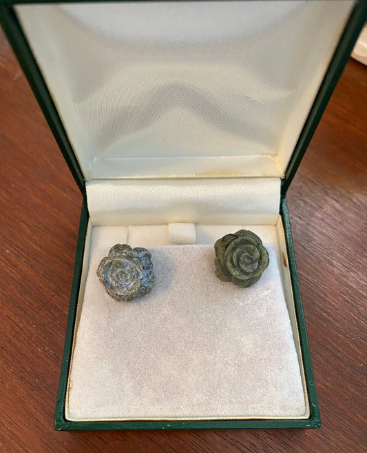 Connemara Marble Green Ireland Carved Stud Pierced Earrings