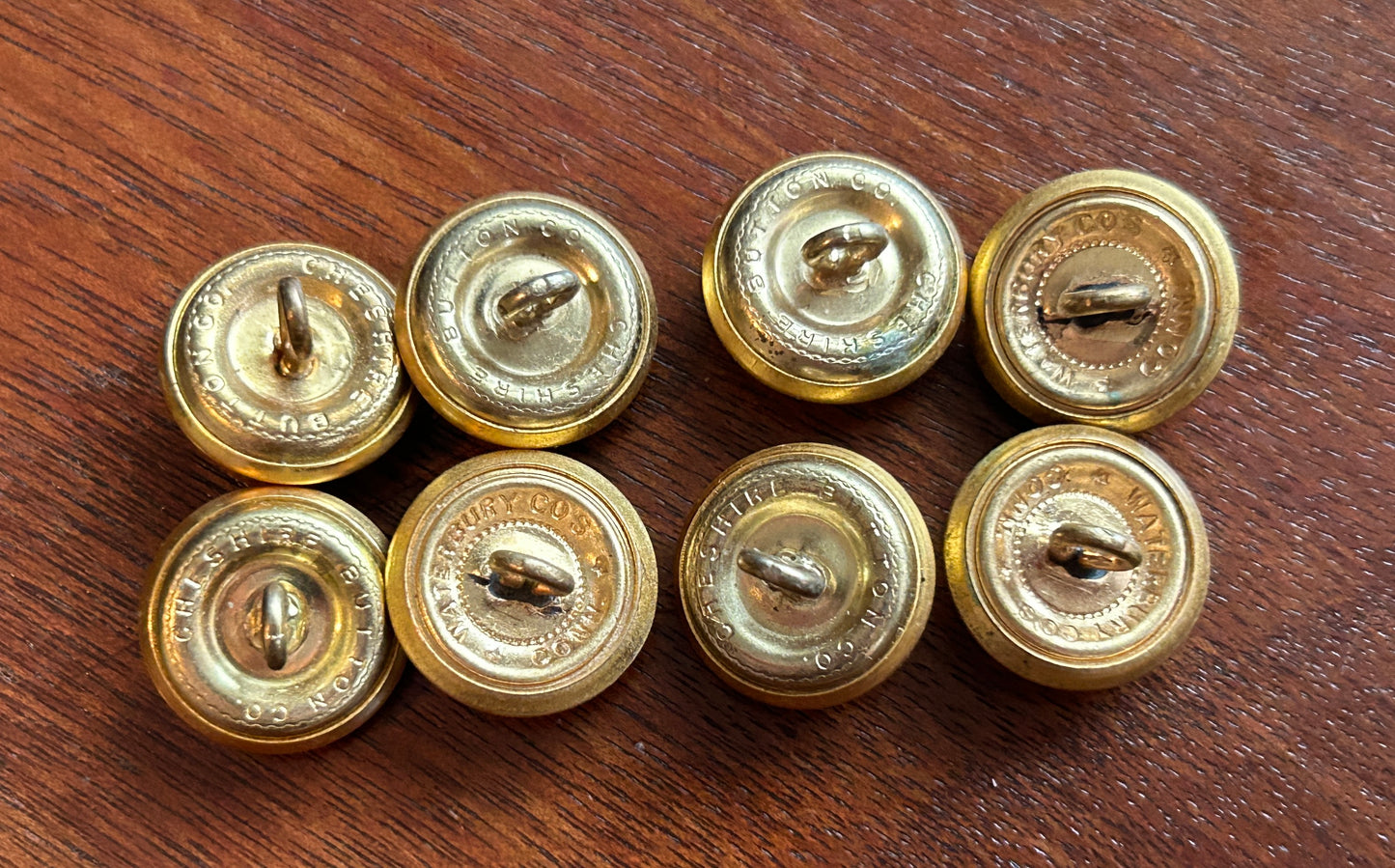 Lot of 8 Vintage Cheshire Waterbury Button Co Domed Gold Tone Miliary Buttons