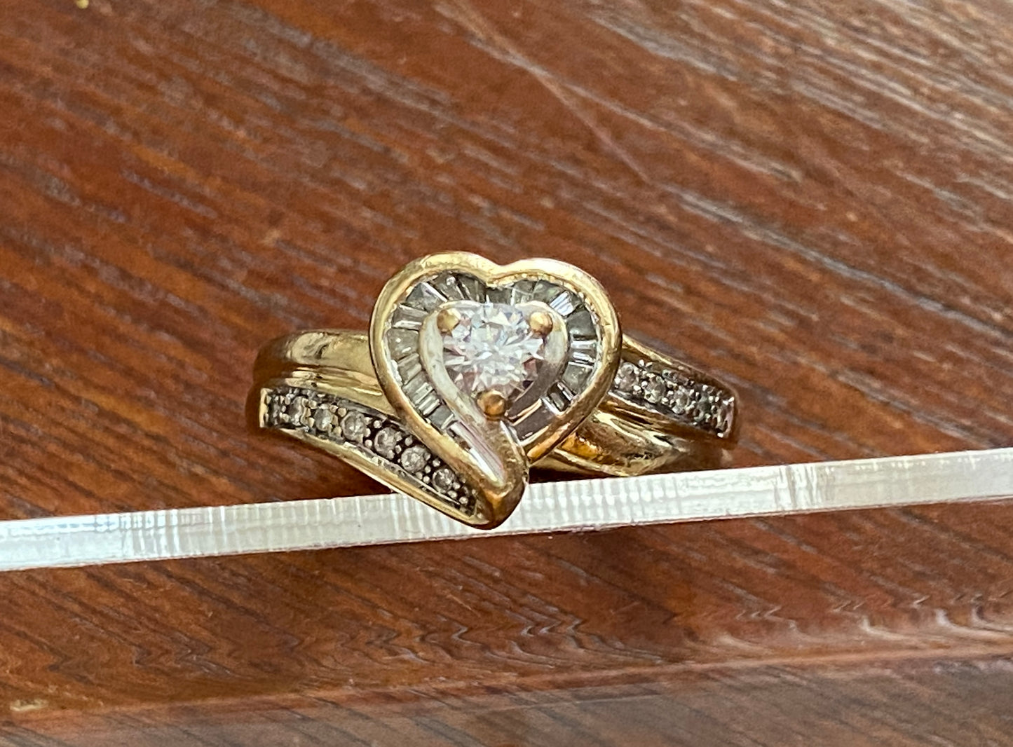 LSC Signed 14k Yellow Gold 3/8tw Diamond Heart Ring Baguette Sz 6.75