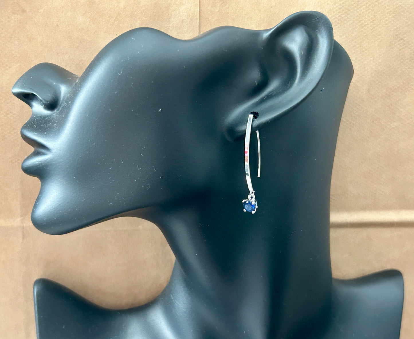 Sterling Silver 925 Round Lab Created Sapphire Drop Dangly Earrings