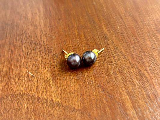 18k (750) Yellow Gold Tahitian 8mm Pearl Stud Pierced Earrings