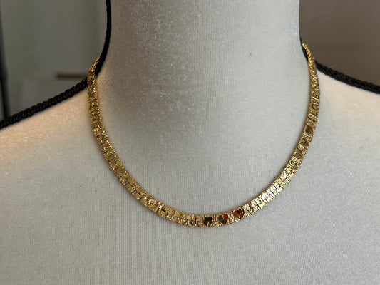 Vintage Gold Tone Wide Textured "I Love You" Collar Necklace