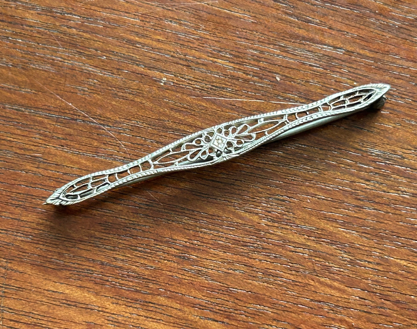 Vintage Antique Sterling Silver 925 Filigree Bar Brooch Pin