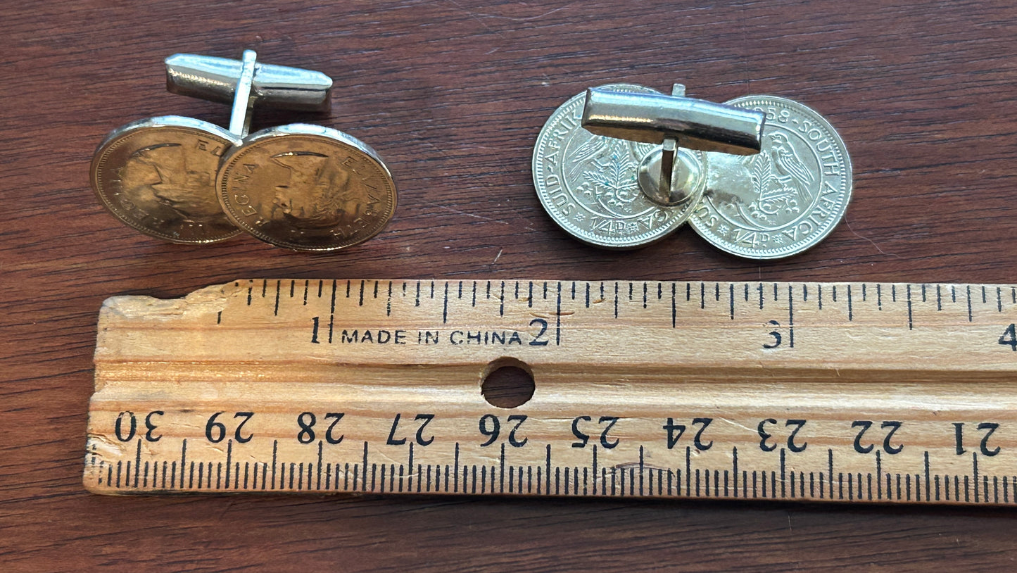 Vintage Gold Tone Canadian Coin Cuff Links 1959