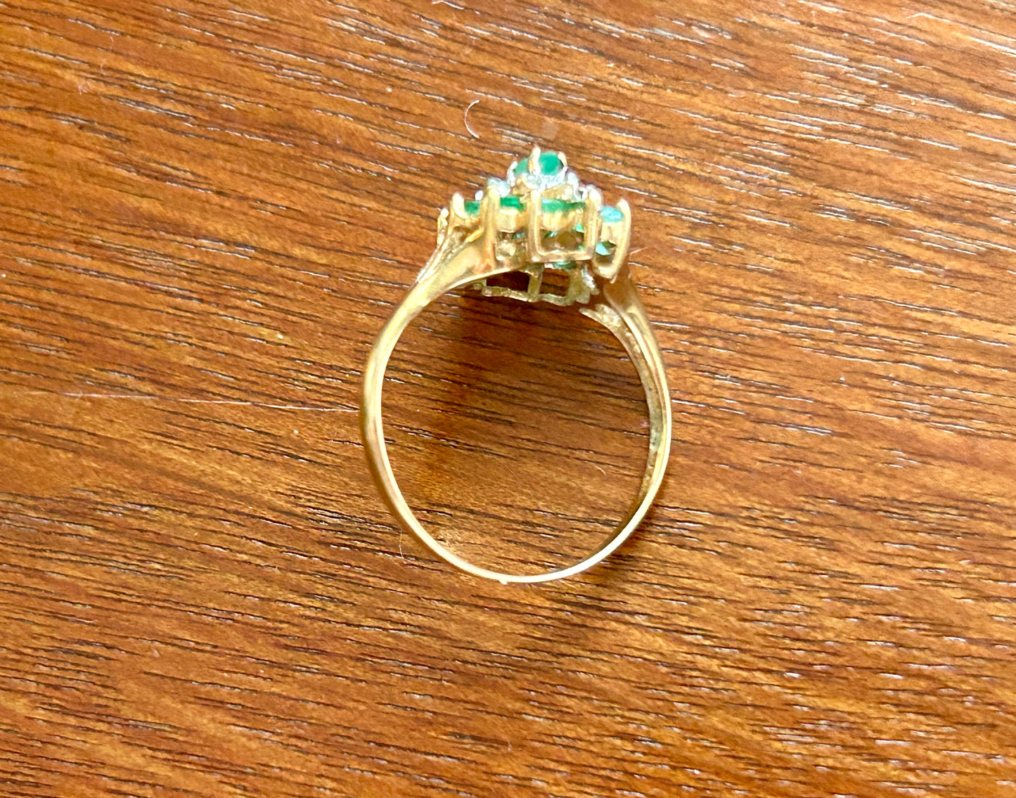 10k Yellow Gold Marquise Natural Diamond Emerald Cluster Cocktail Ring Sz 7.25