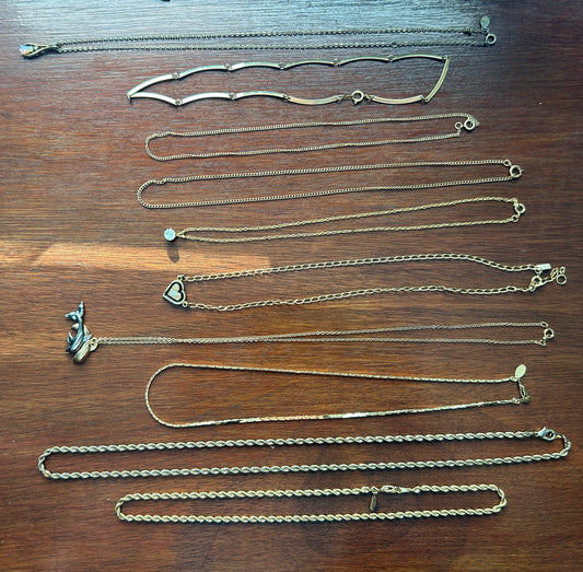 Lot of Vintage to Now Gold Tone Chain Pendadnt Necklaces Some Signed Heart Opal