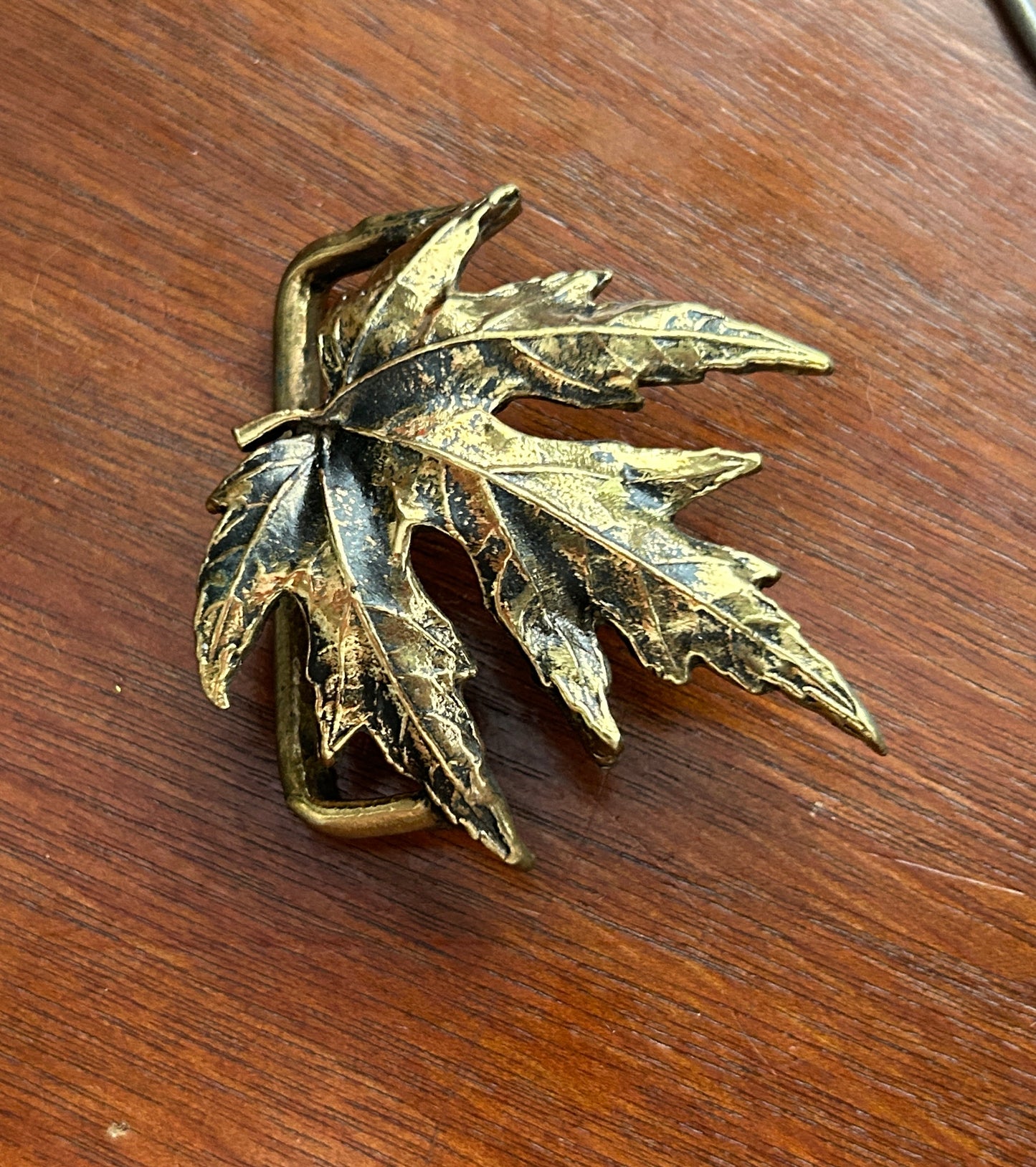 Vintage Gold Tone Large Leaf Belt Buckle - Signed