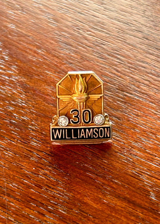 Vintage 10k Yellow Gold Diamond Williamson Employee Service Lapel Pin Pinback