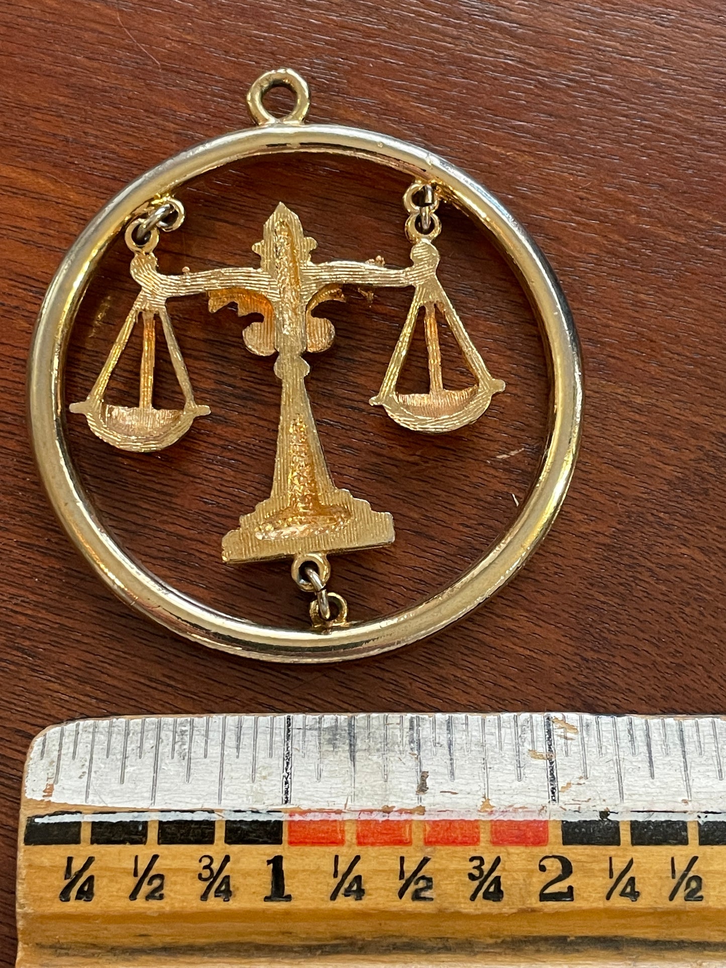 Vintage Large Gold Tone Hanging Scales Pendant