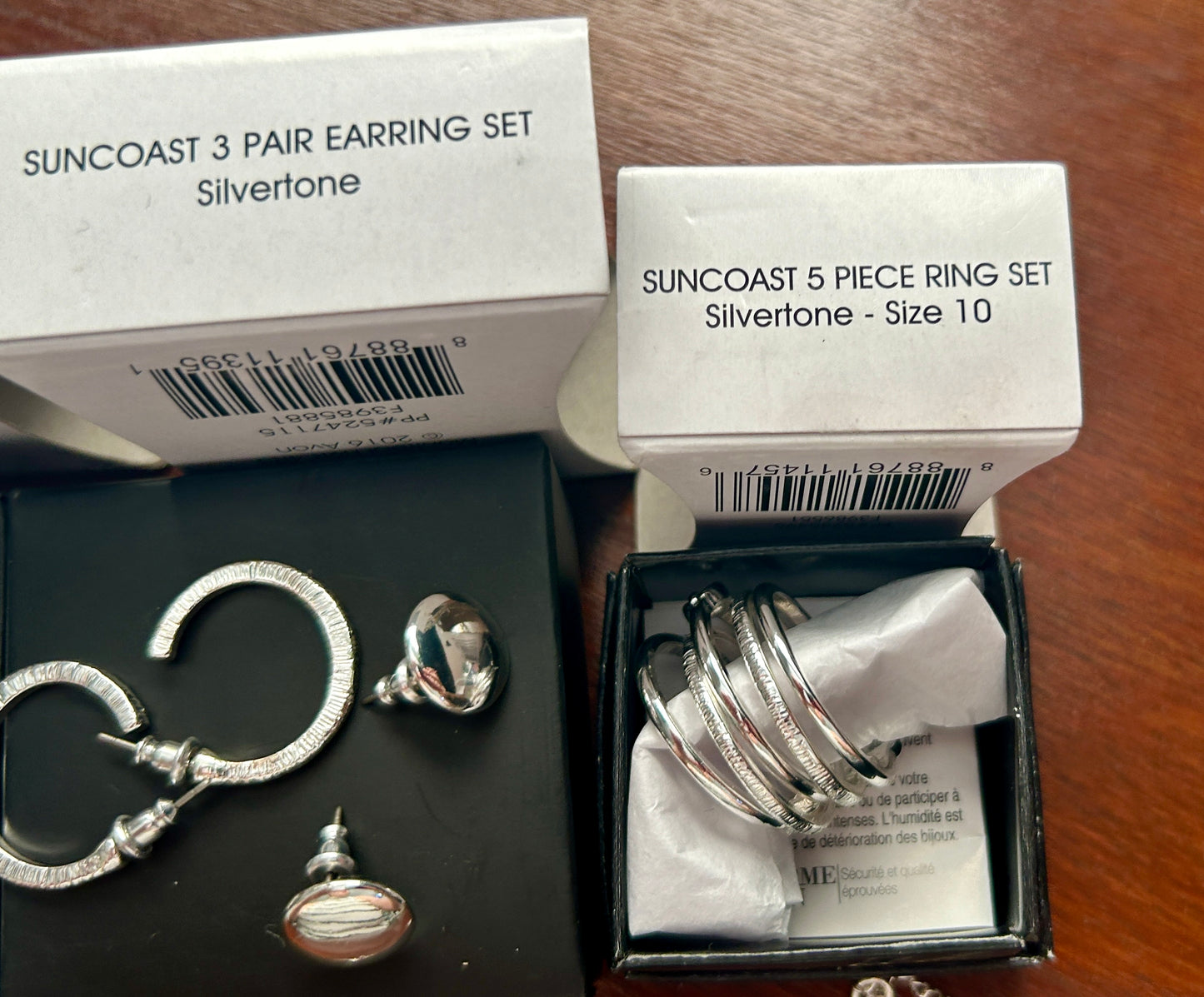 Avon Suncoast Silver Tone Jewelry Set Ring Sz 10 Necklace Bracelet Earrings