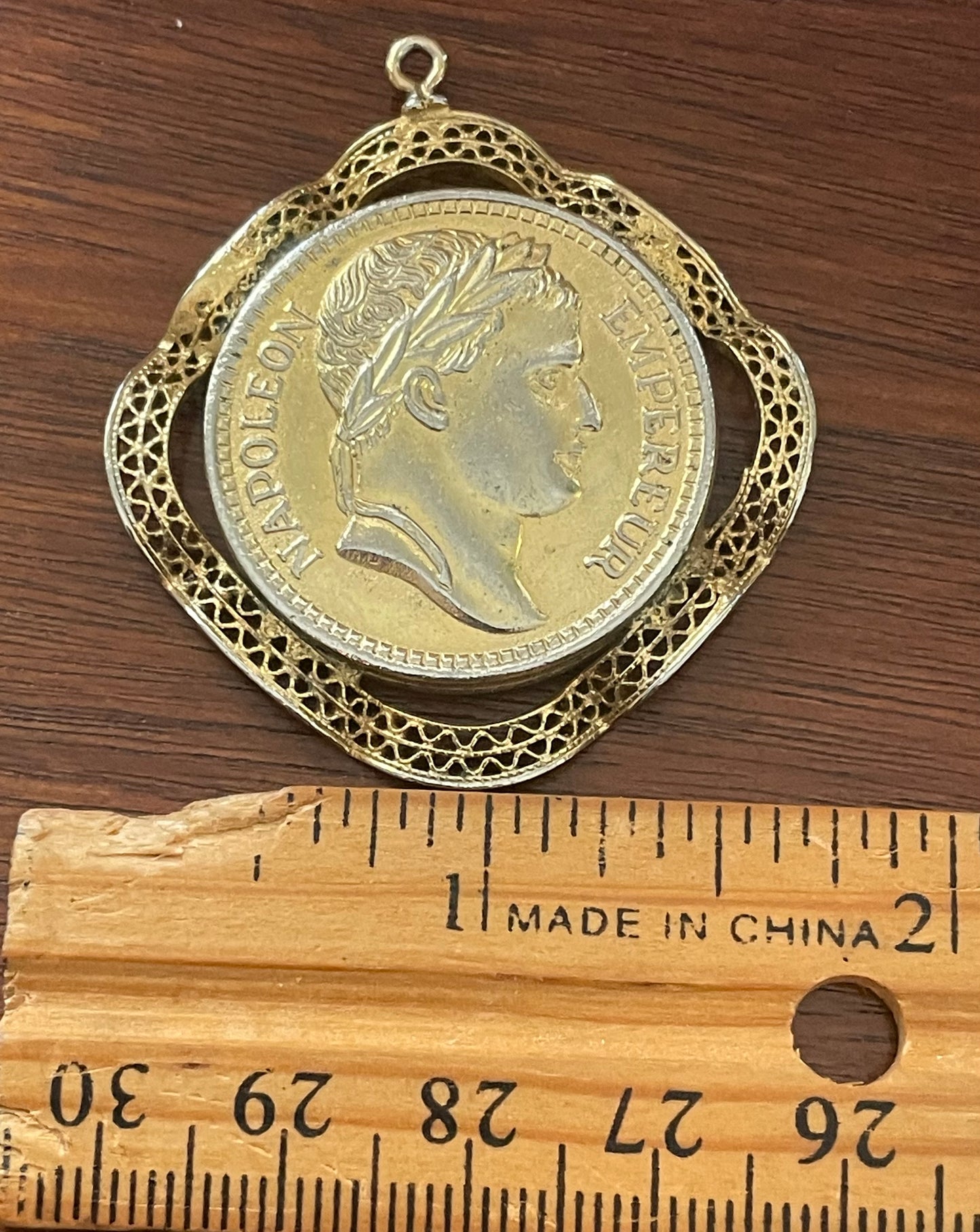 Vintage Gold Tone Emperor of France Napoleon Coin Style Pendant