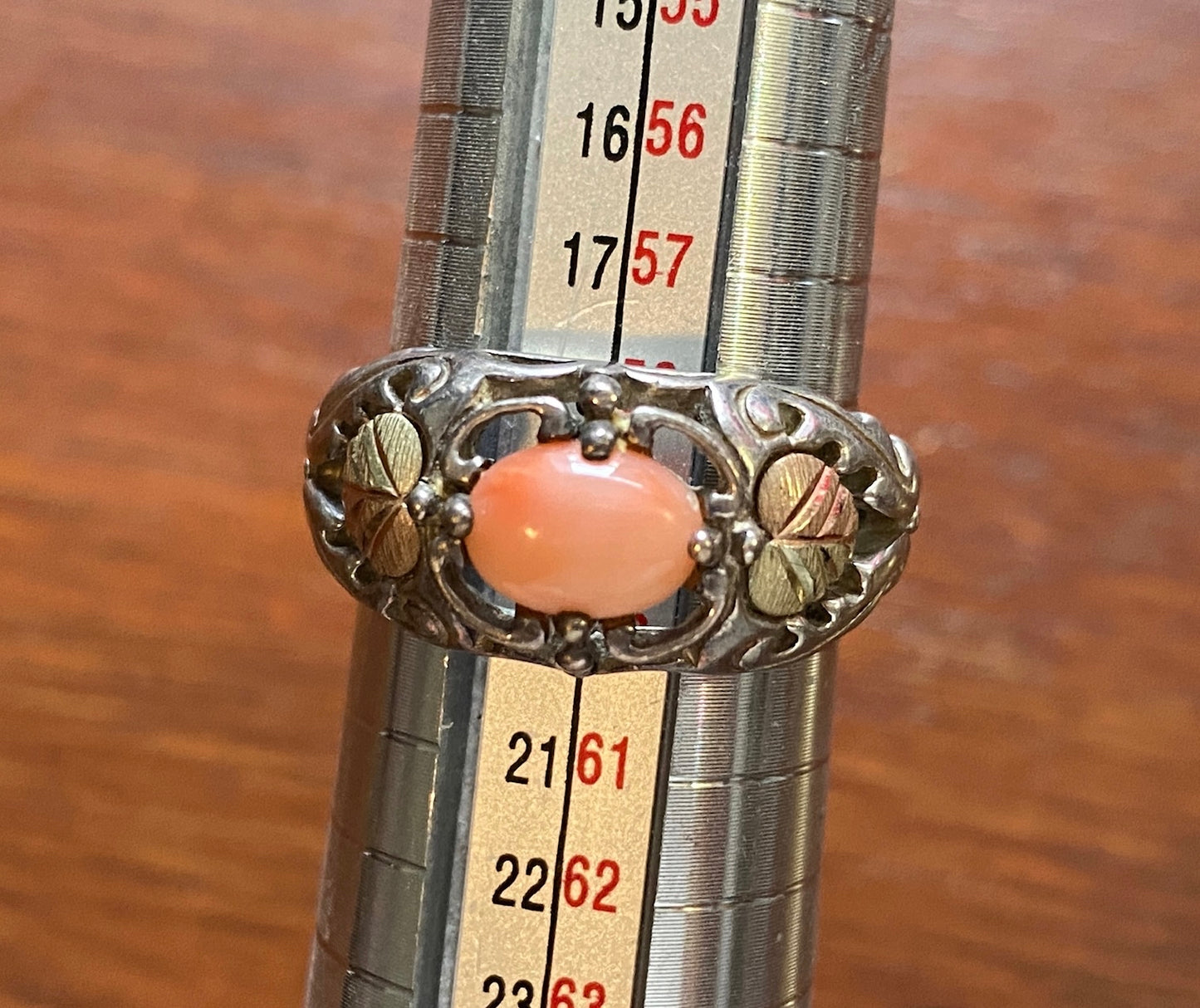 Black Hills Gold Sterling Silver 12k Gold Coral Ring Sz 8.75