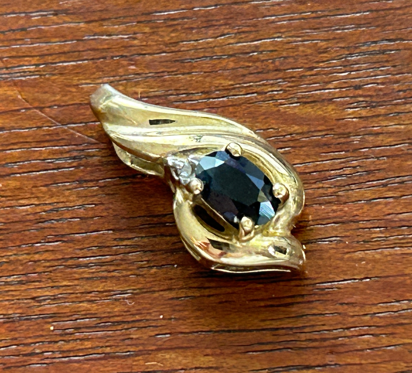 10k Yellow Gold Oval Sapphire Diamond Accent Slide Pendant