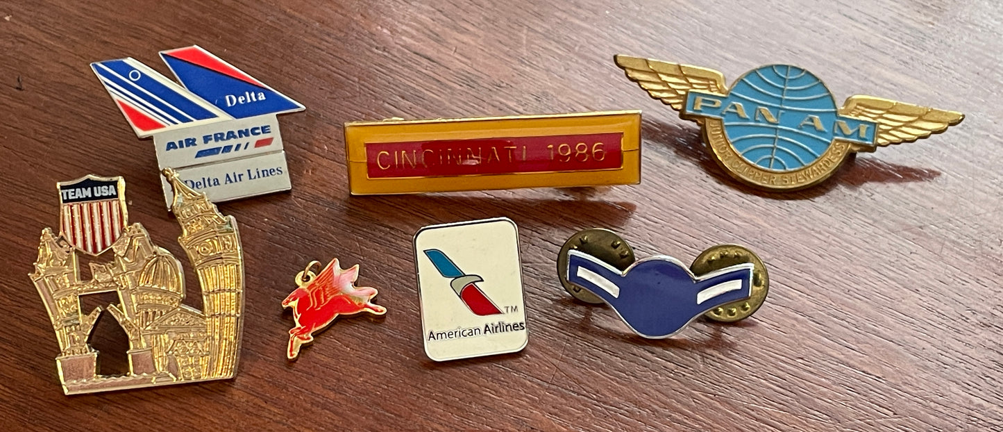 Vintage Lot of Collectible Pins PanAm Olympics Delta American Airlines