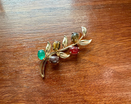 Vintage 1/20 12k Yellow Gold Filled Scarabh Gemstone Brooch Pin