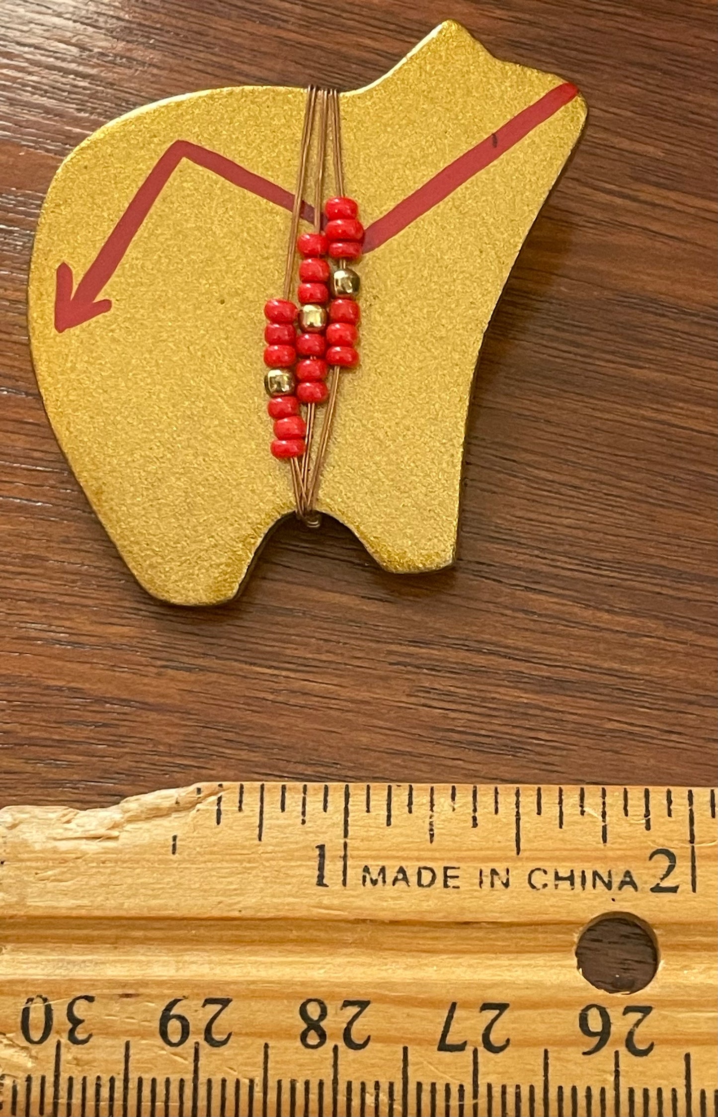 Signed 1989 Navajo Painted Gold Red Bead Bear Brooch Pin