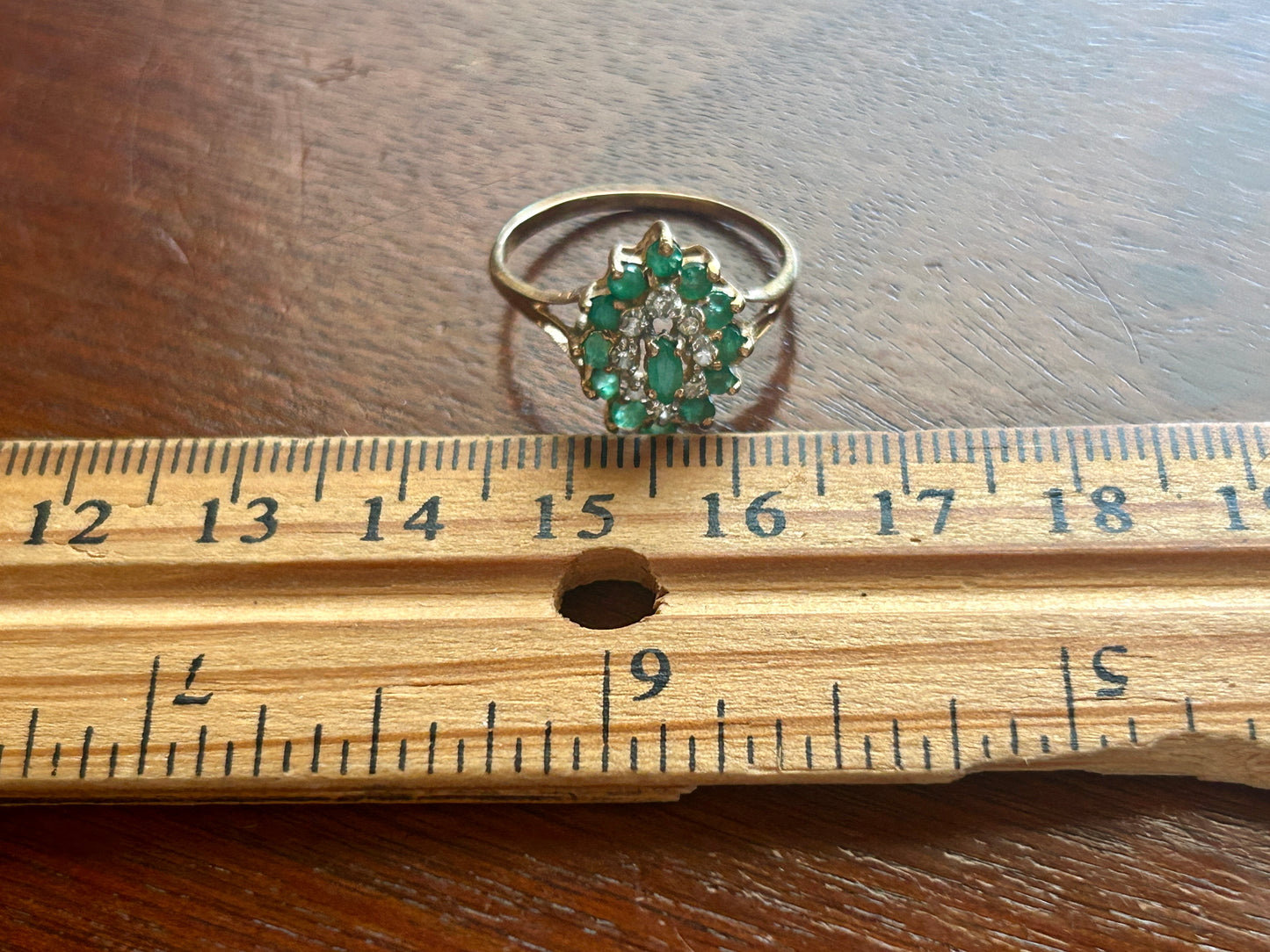 10k Yellow Gold Marquise Natural Diamond Emerald Cluster Cocktail Ring Sz 7.25