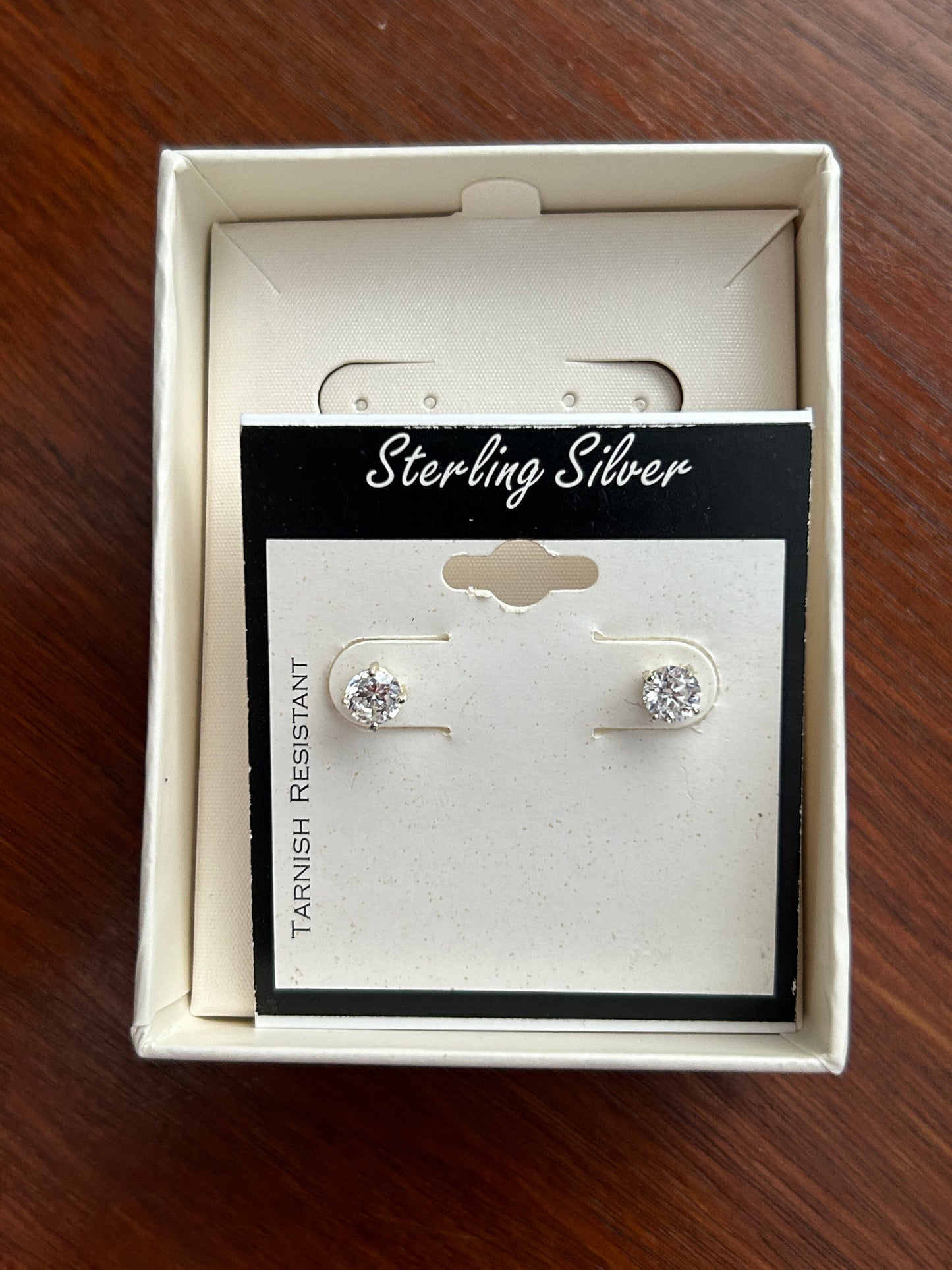 Sterling Silver 925 Cubic Zirconia CZ Stud Pierced Earrings in Box