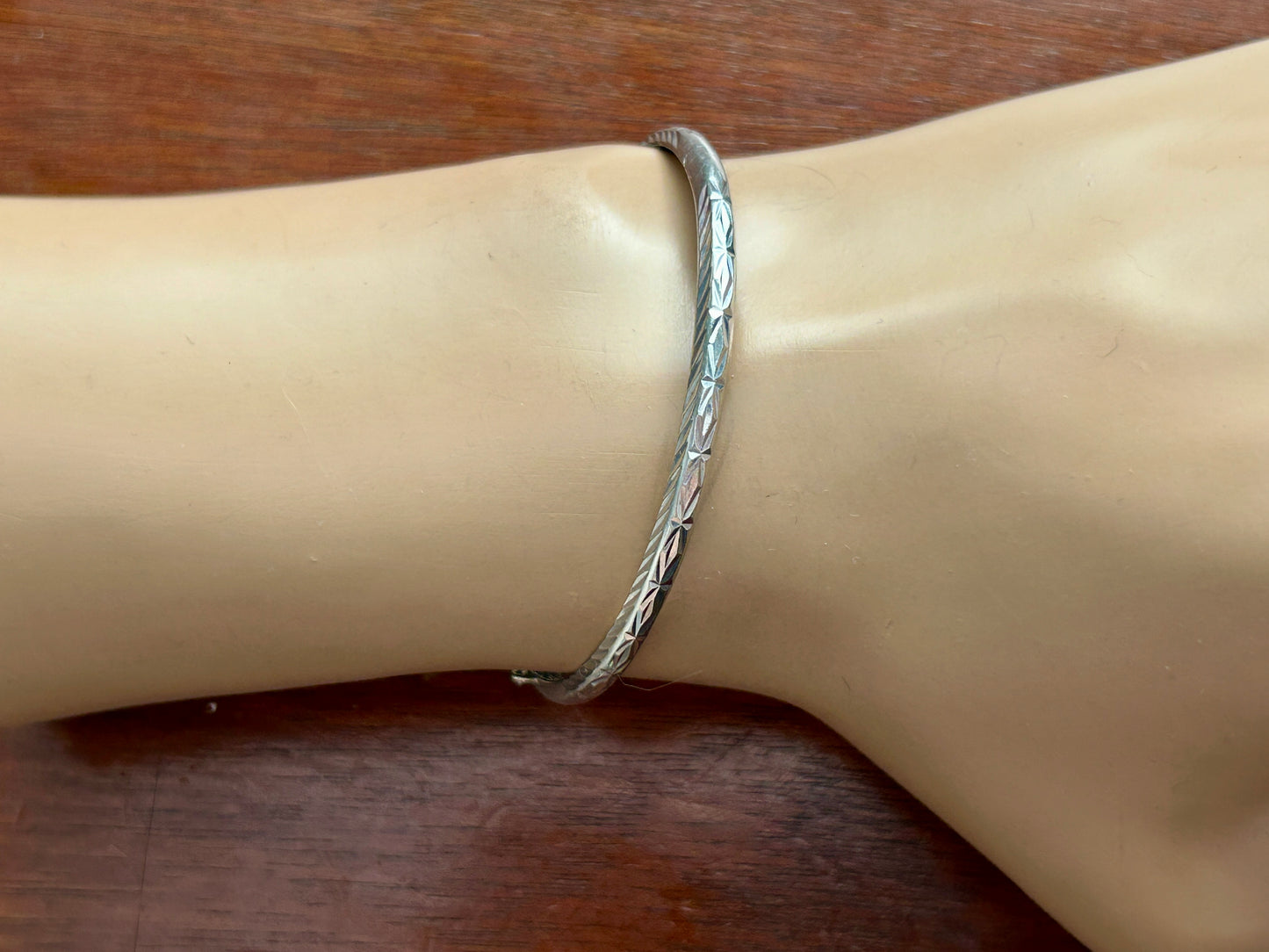 Vintage Sterling Silver 925 Slim Hinged Bangle Bracelet Safety Chain