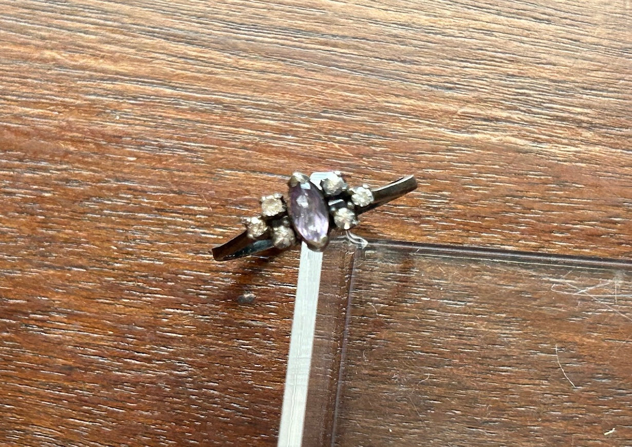 Sterling Silver 925 Marquise Amethyst Cubic Zirconia Ring Sz 7.75