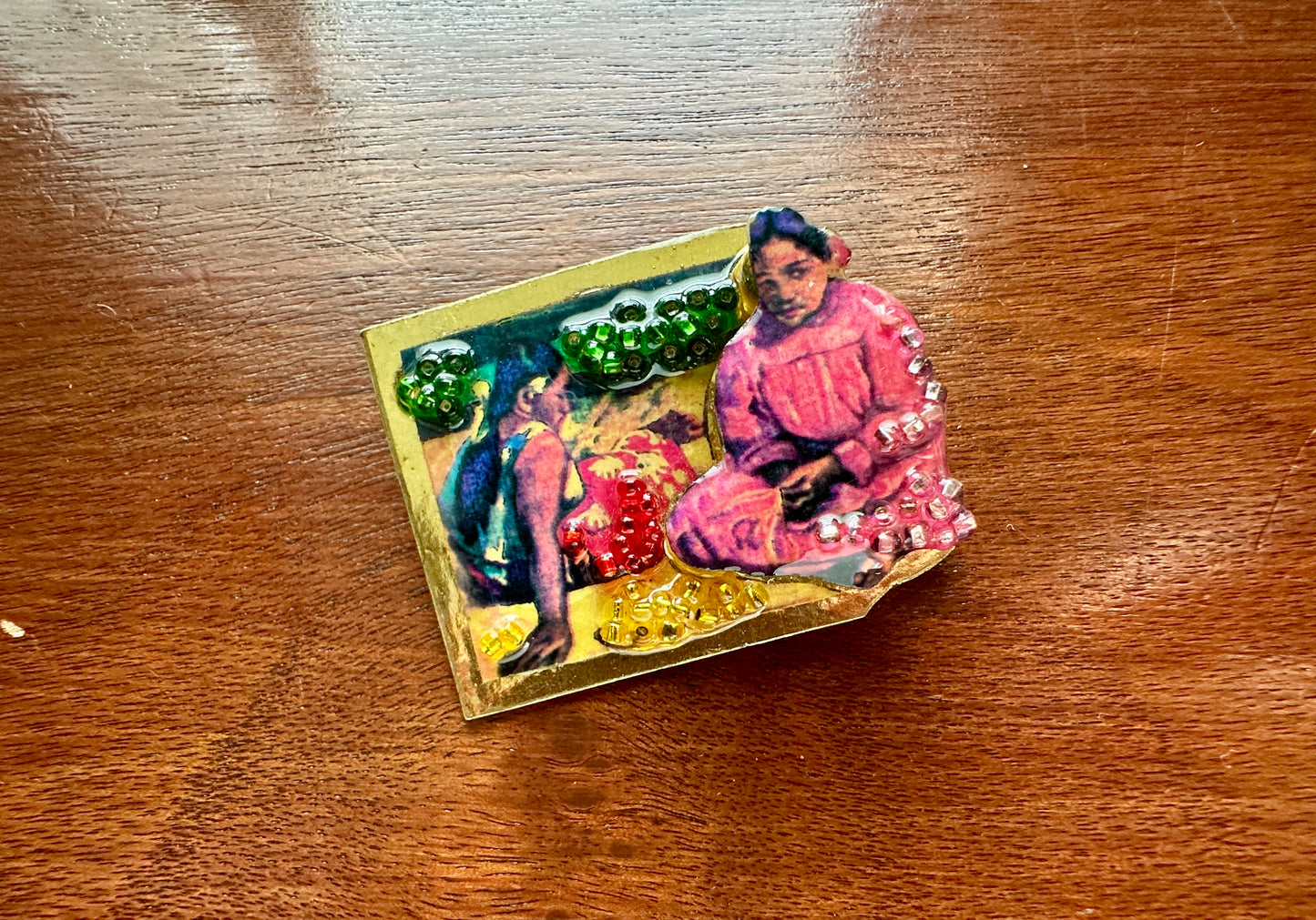 Vintage Signed Bonnie Kondor Gauguin & Me 3D Art Brooch Pin Mixed Media