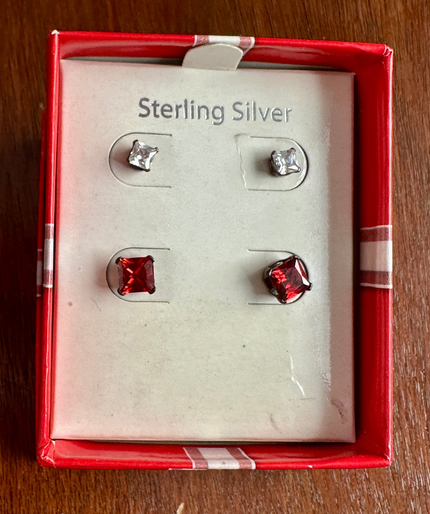 Sterling Silver 925 Red Clear Cubic Zirconia Stud Earring Set