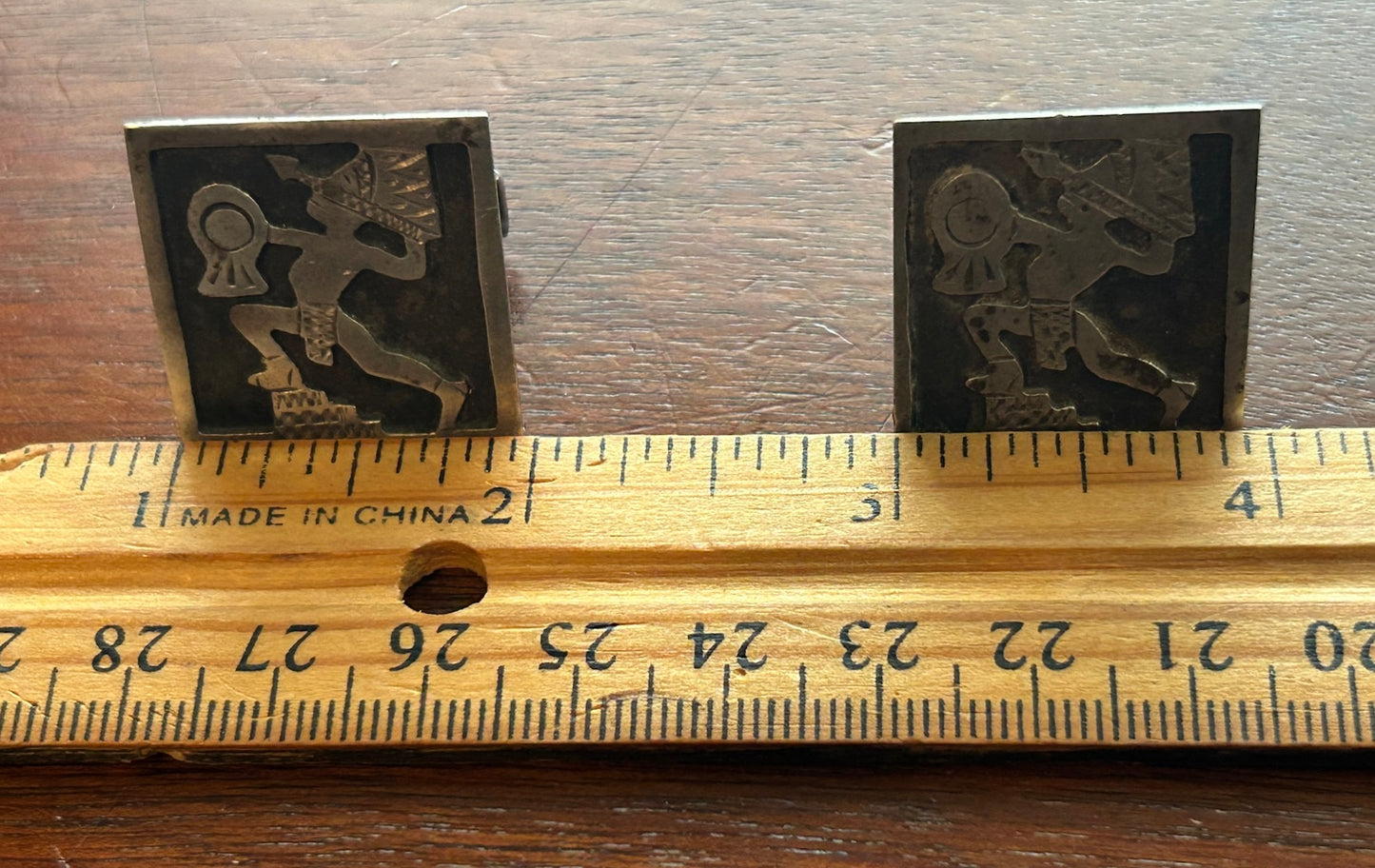 Vintage Designer RM Sterling Silver 925 Aztec Mayan Warrior Relief Cuff Links