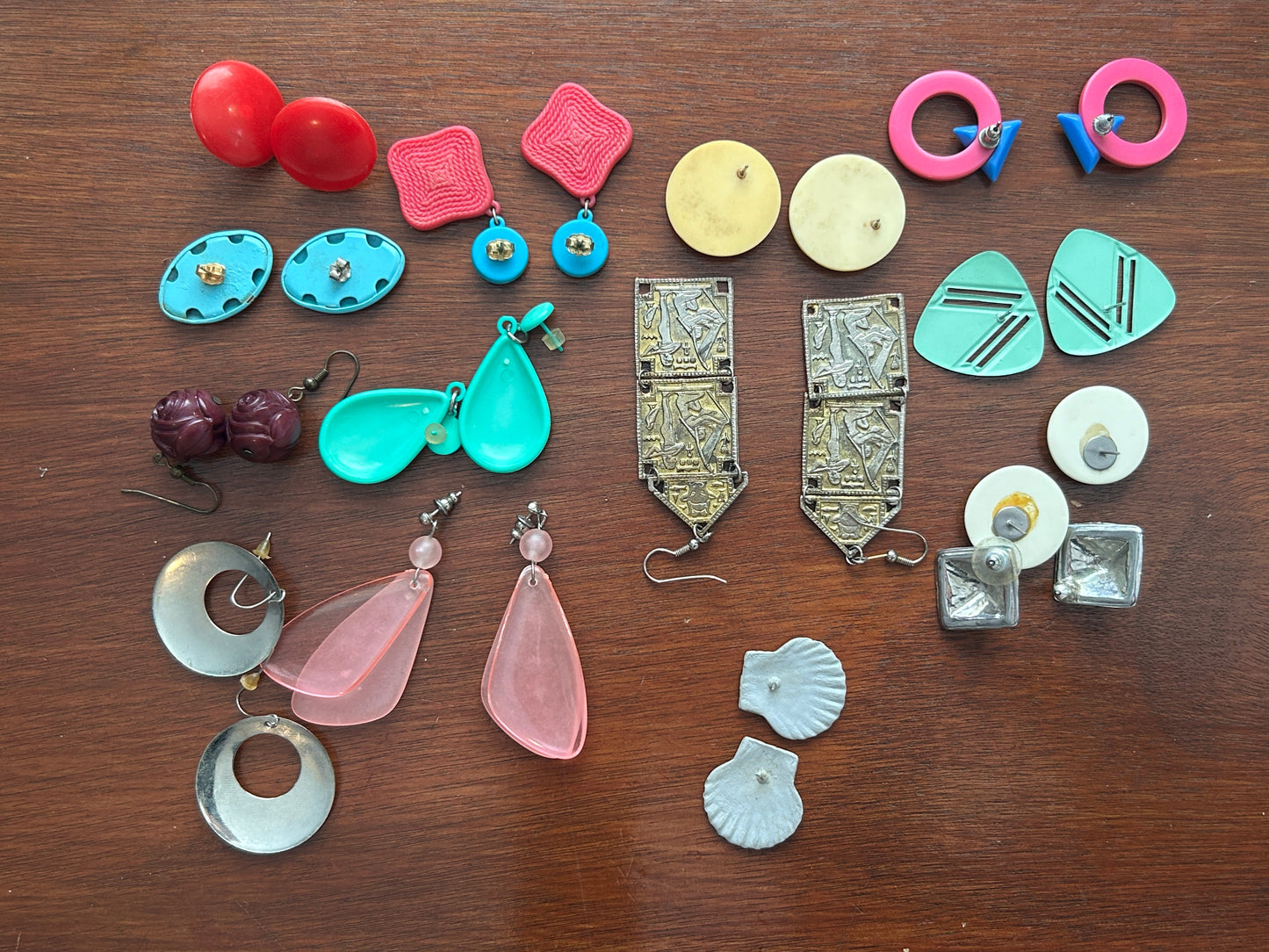 Vintage to Now Pierced Earrings Lot Colorful Drop Dangly Shell Metal Plastic