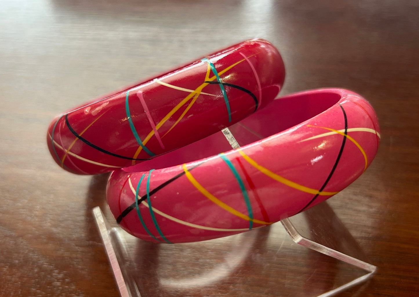 Vintage ROC Taiwan 80's Colorful Bangle Bracelet Set of 2