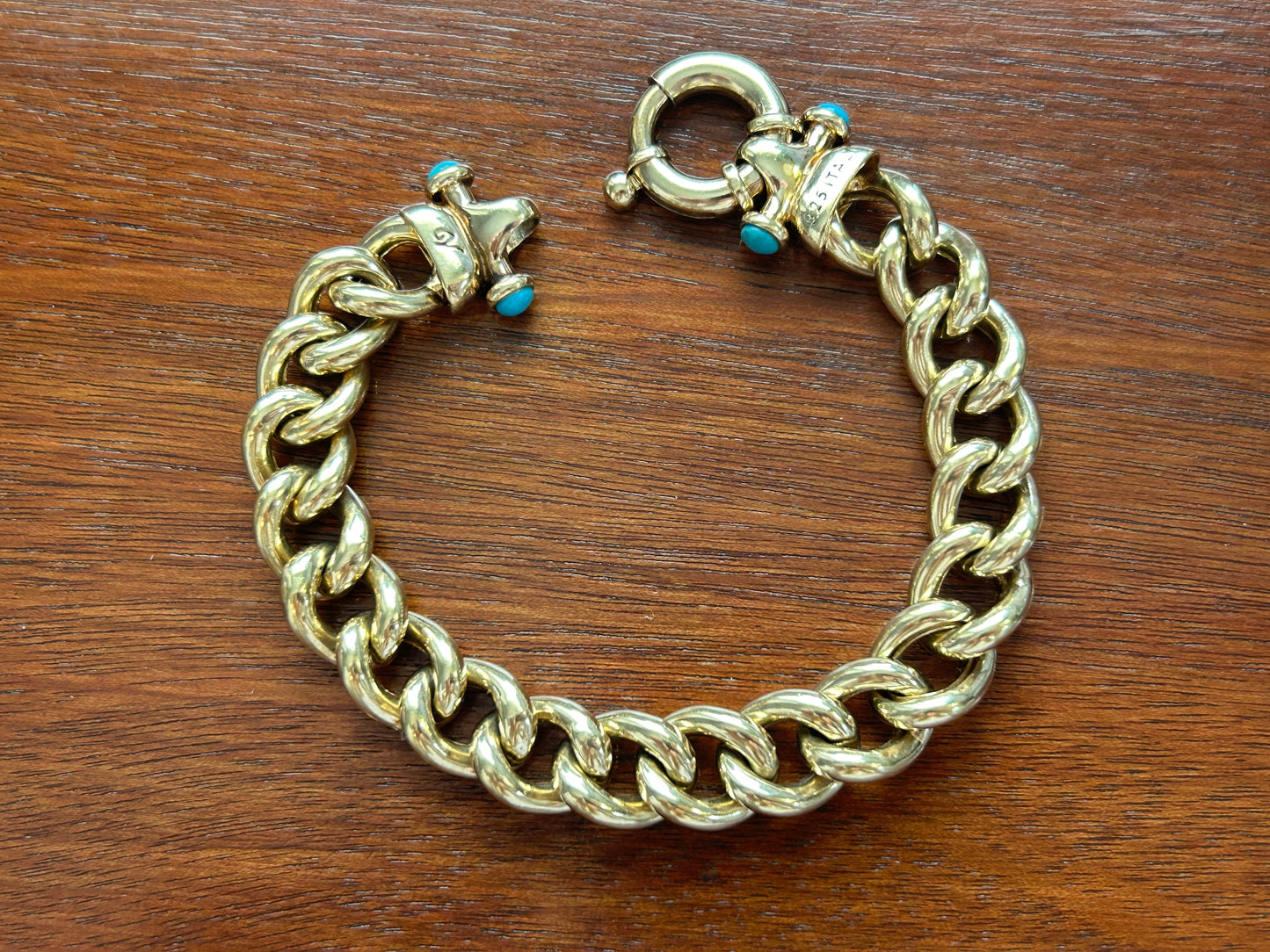 Veronese 18k Yellow Gold over Sterling Curb Chain Turquoise Cabochon Bracelet