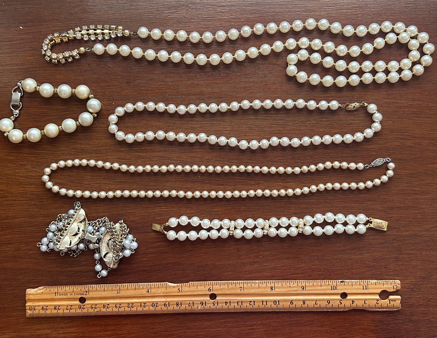 Vintage to Now Faux Pearl Necklace Bracelets Sterling Clasp Chain Multistrand