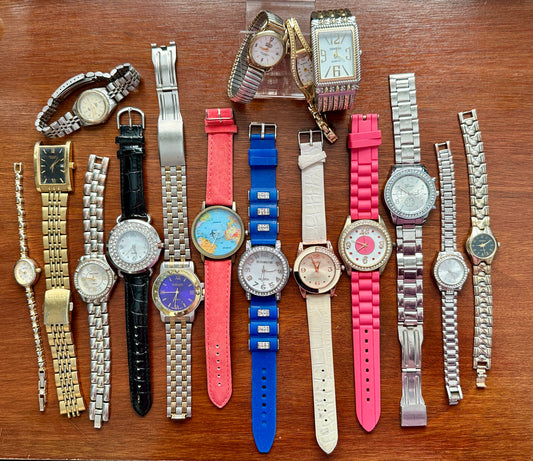 Vintage to Now Womens Wristwatch Watch Lot Gold Silver Rhinestone Quartz