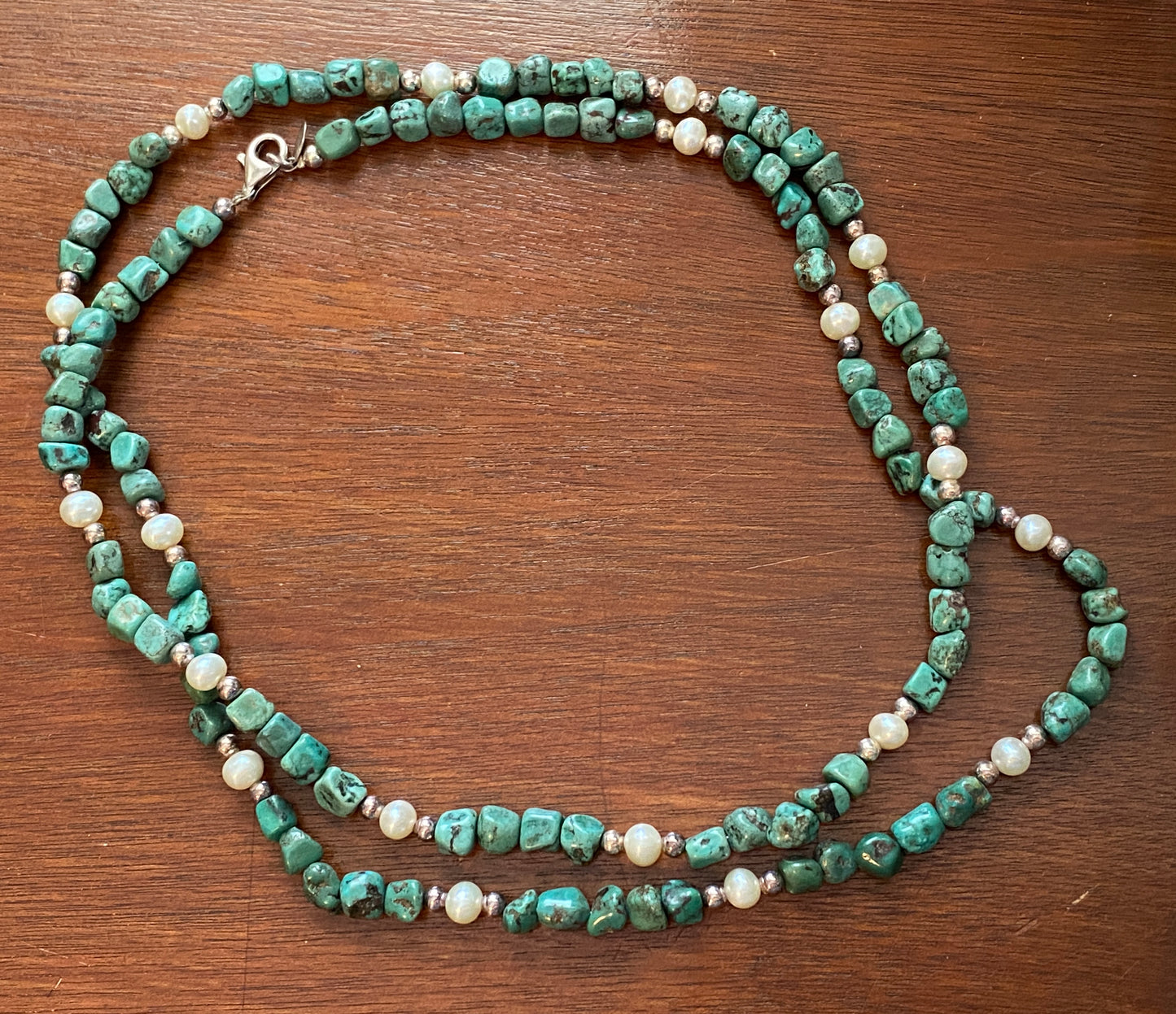 Relios by Carolyn Pollack Green Turquoise Pearl Sterling Silver Necklace