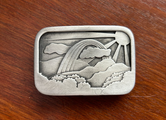 1977 Indiana Meta Craft Pewter Rainbown Sun Clouds Belt Buckle