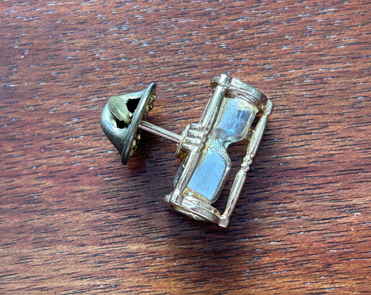 Vintage Gold Tone Working Mini Hourglass Lapel Pin Pinback Brooch