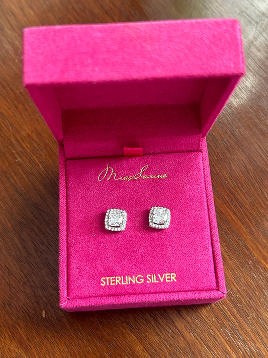 Mia Sarine Sterling Silver 925 Princess Cut Cubic Zirconia Stud Earrings