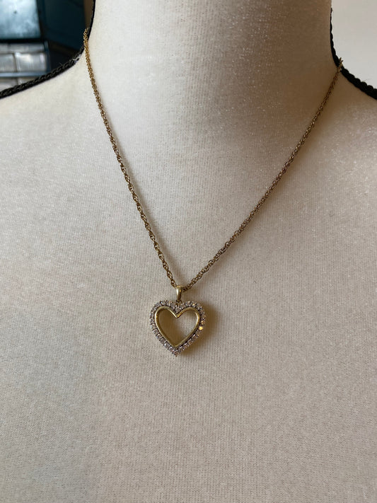 Sterling Silver 925 Cubic Zirconia Heart 18" Rolo Chain Necklace Pendant