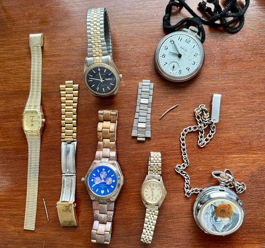 Mixed Lot Vintage to Now Wristwatch Pocket Watch Lot Gold Silver Tone Bands More