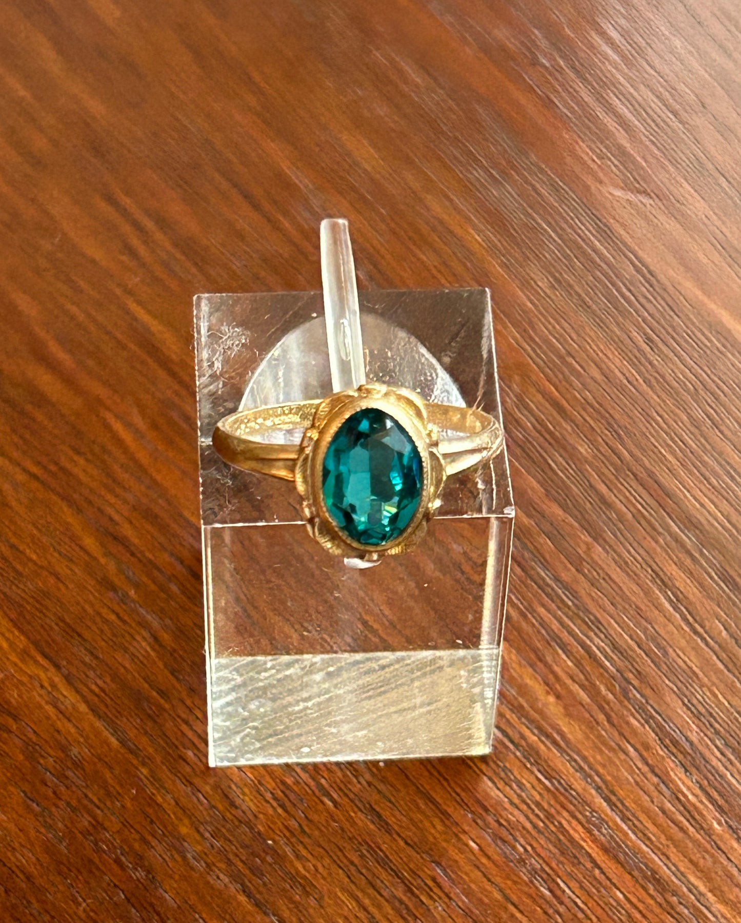 Vintage PSCO 10k Yellow Gold Teal Stone Ring Sz 4