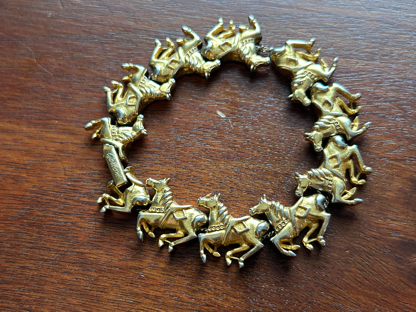 Vintage Signed Galbani Gold Tone Horse Slide Charm Bracelet