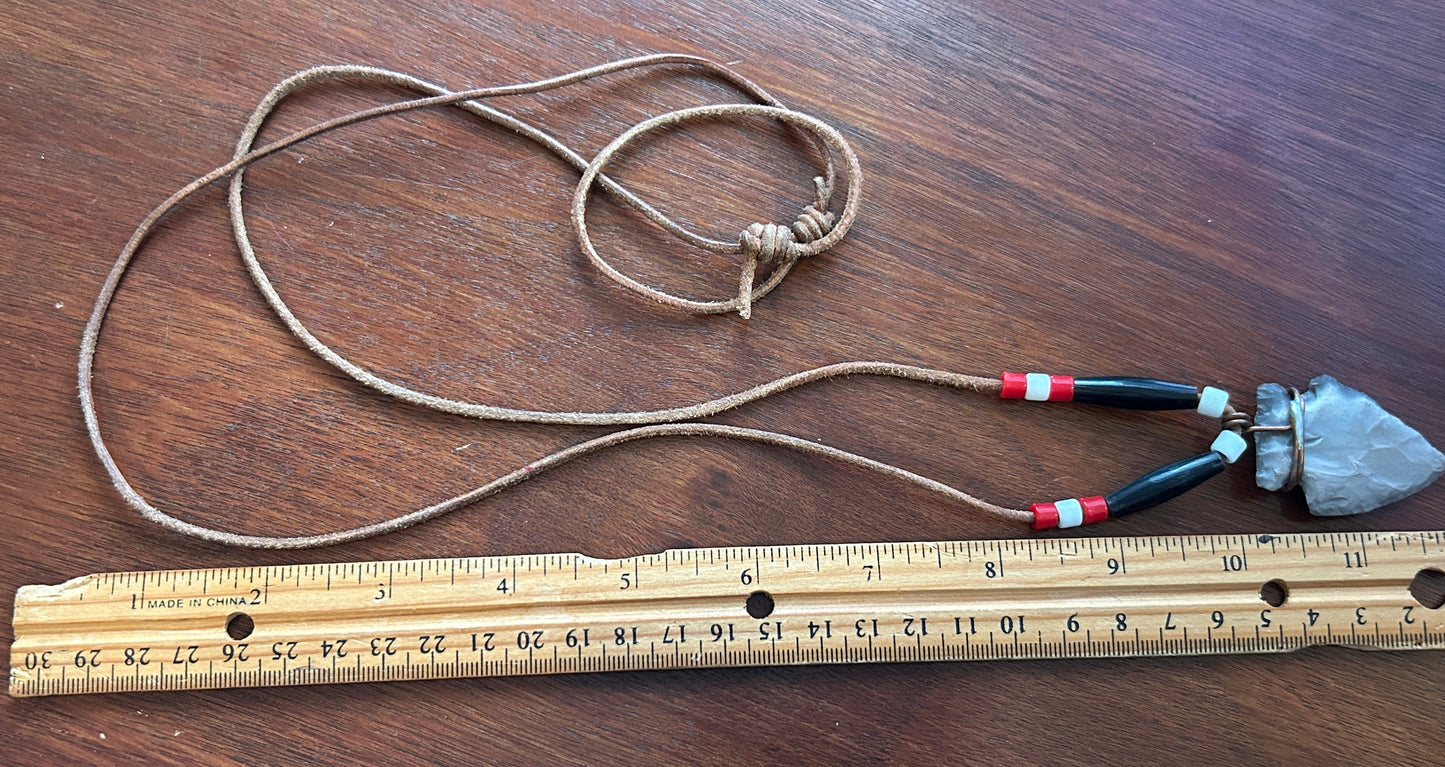 Vintage Leather Cord Arrowhead Bead Pendant Necklace Adjustable