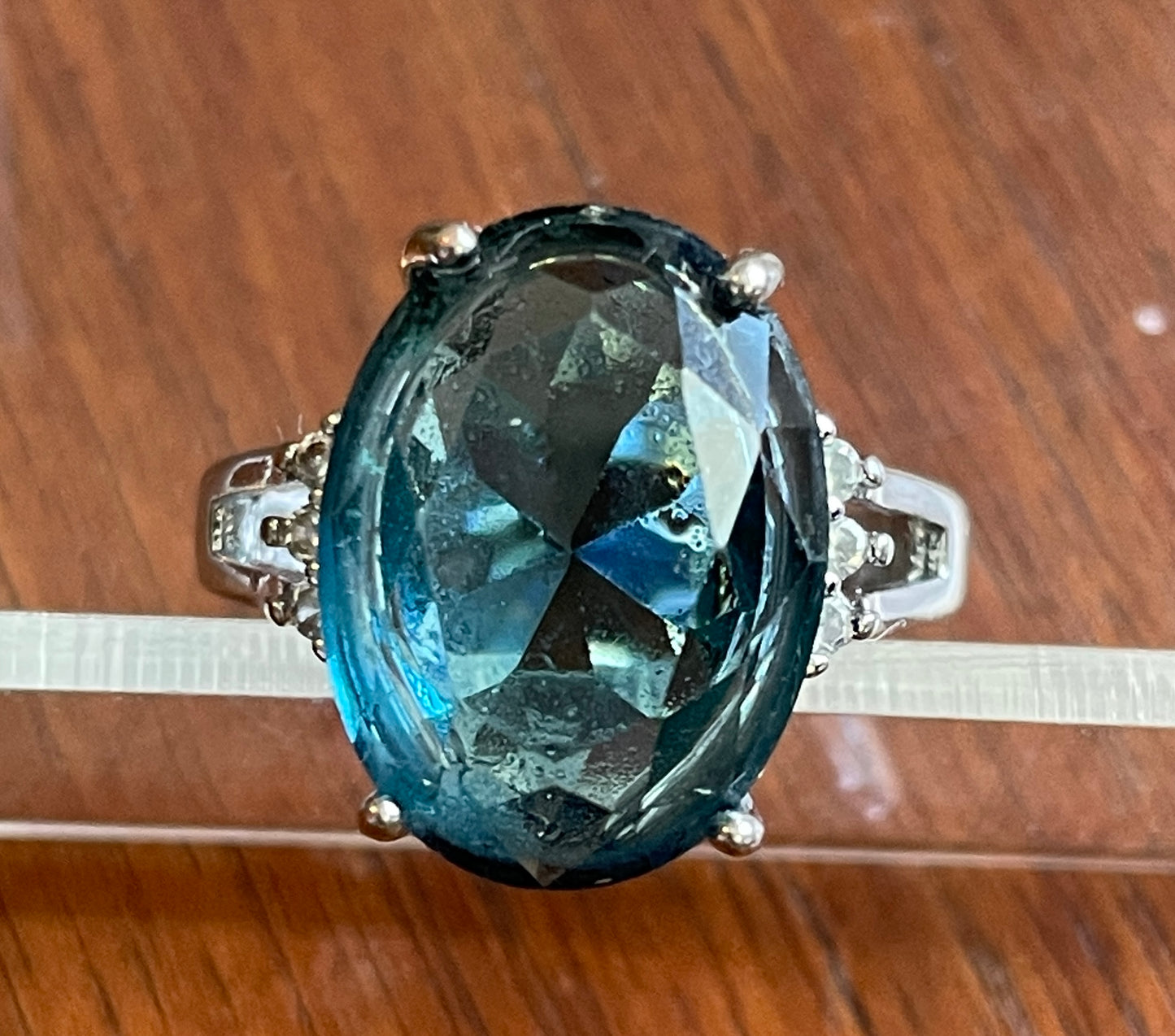 Sterling Silver 925 Ring Large Blue Indicolite Tourmaline Solitaire Sz 7